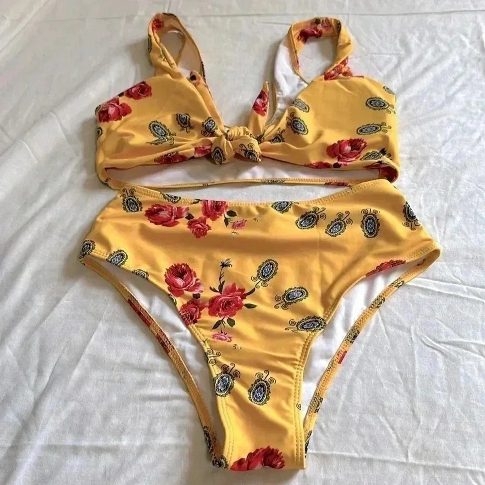 Zaful yellow tie front bikini size 4